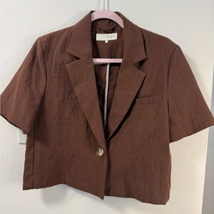 Zara Brown Short Sleeve Button-Down Crop Blazer